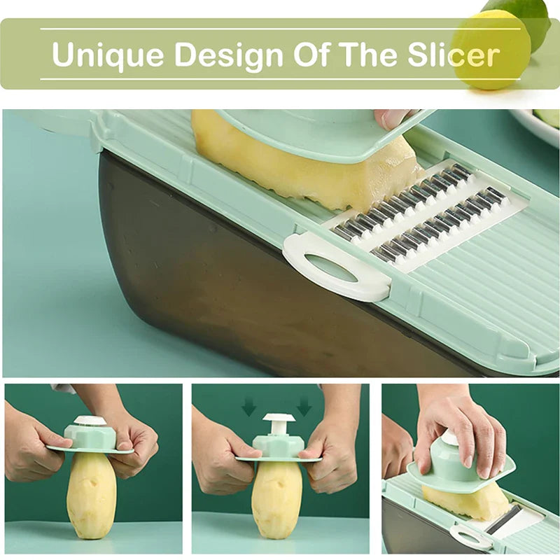 SchnippelMeister Vegetable Cutter 5-in-1 | Multi Cutter with Collection Container | Grater, Slicer & Dicer | BPA-free & Dishwasher Safe | 27×11×10 cm