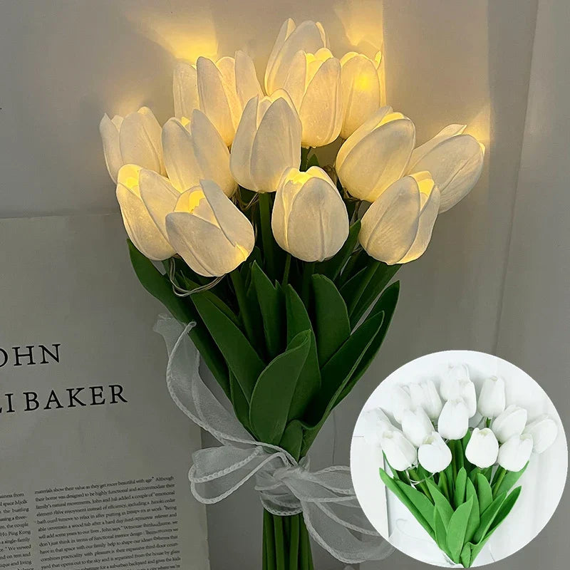 LED lamp with artificial tulip bouquet perfect for gifts or as wedding party home decorations