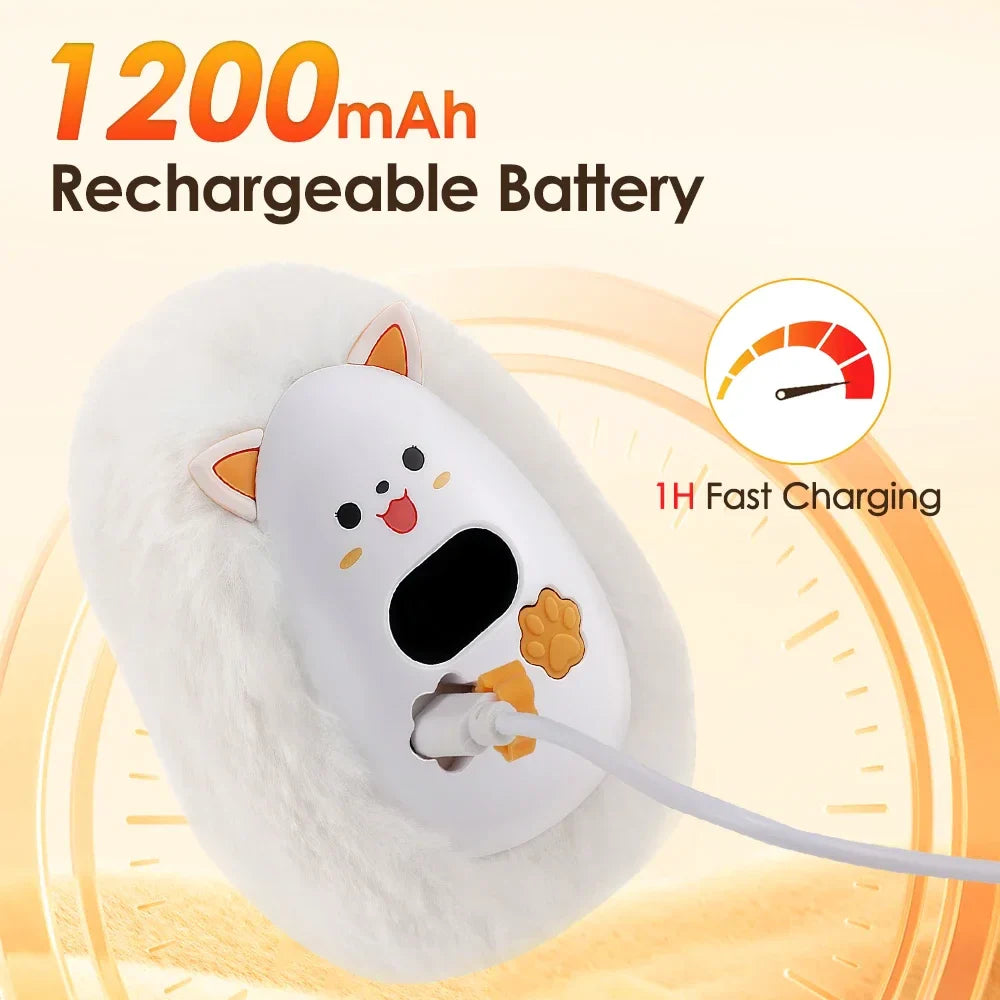 Furrio Electric Hand Warmer Fox | Rechargeable 1200 mAh | 3 Heat Levels & Digital Display | Plush Surface | USB Type-C | Portable for Winter & Office