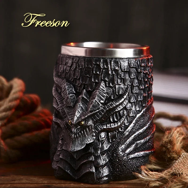 Medieval Dragon Resin Stainless Steel Mug as Coffee Mug or Tea Mug