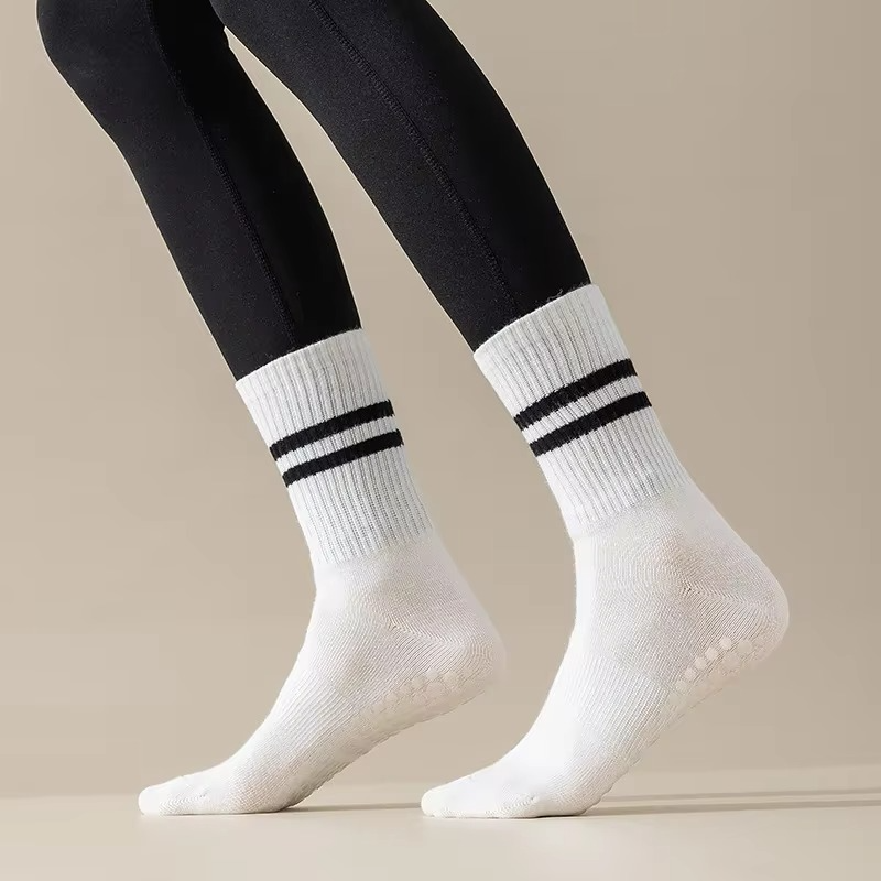 Unisex Mid-Calf Striped Yoga Socks - Non-Slip, Sweat-Absorbing, Odor-Control