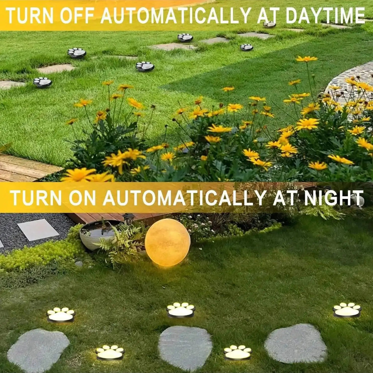 Solar lamp in paw print design – LED garden lighting in multicolor for outdoor use