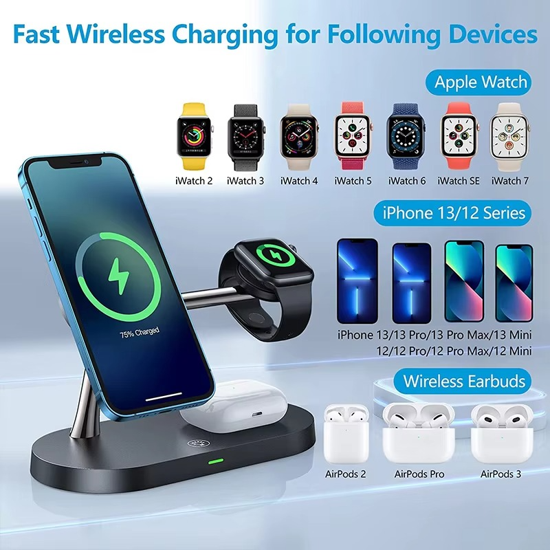 Magnetic 3 in 1 Wireless Charging Station - Fast Charger for iPhone, Apple Watch & AirPods