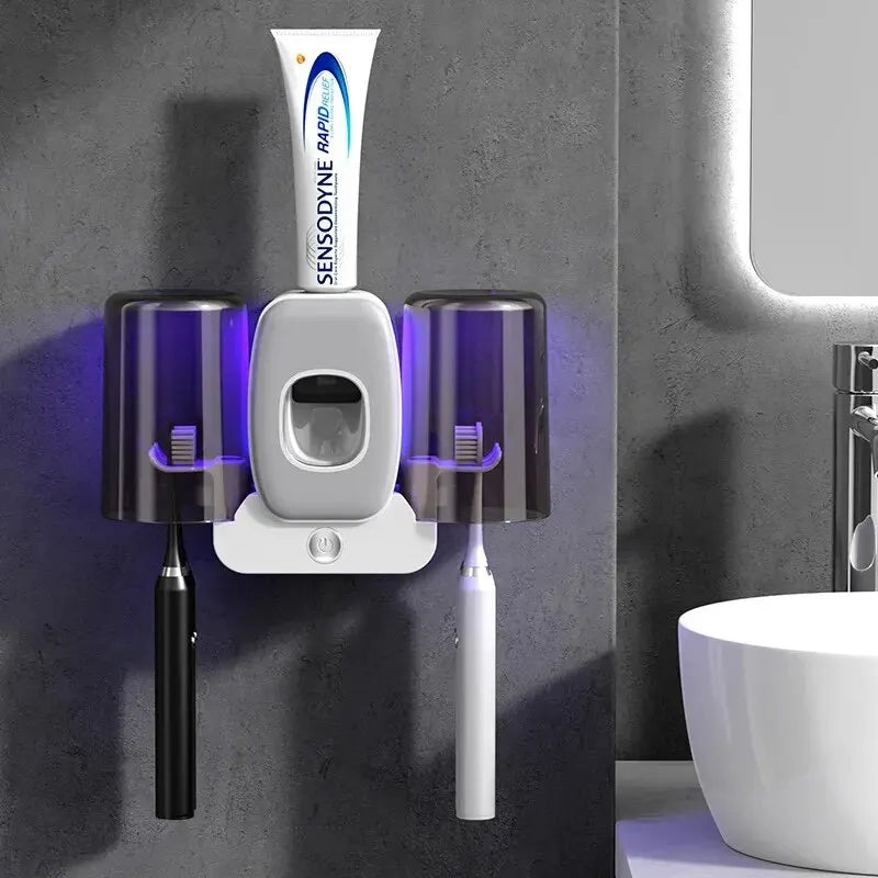 UV Toothbrush Holder PureBrush UV | Sterilization with UV Light | Automatic Toothpaste Dispenser | Wall Mounting Without Drilling