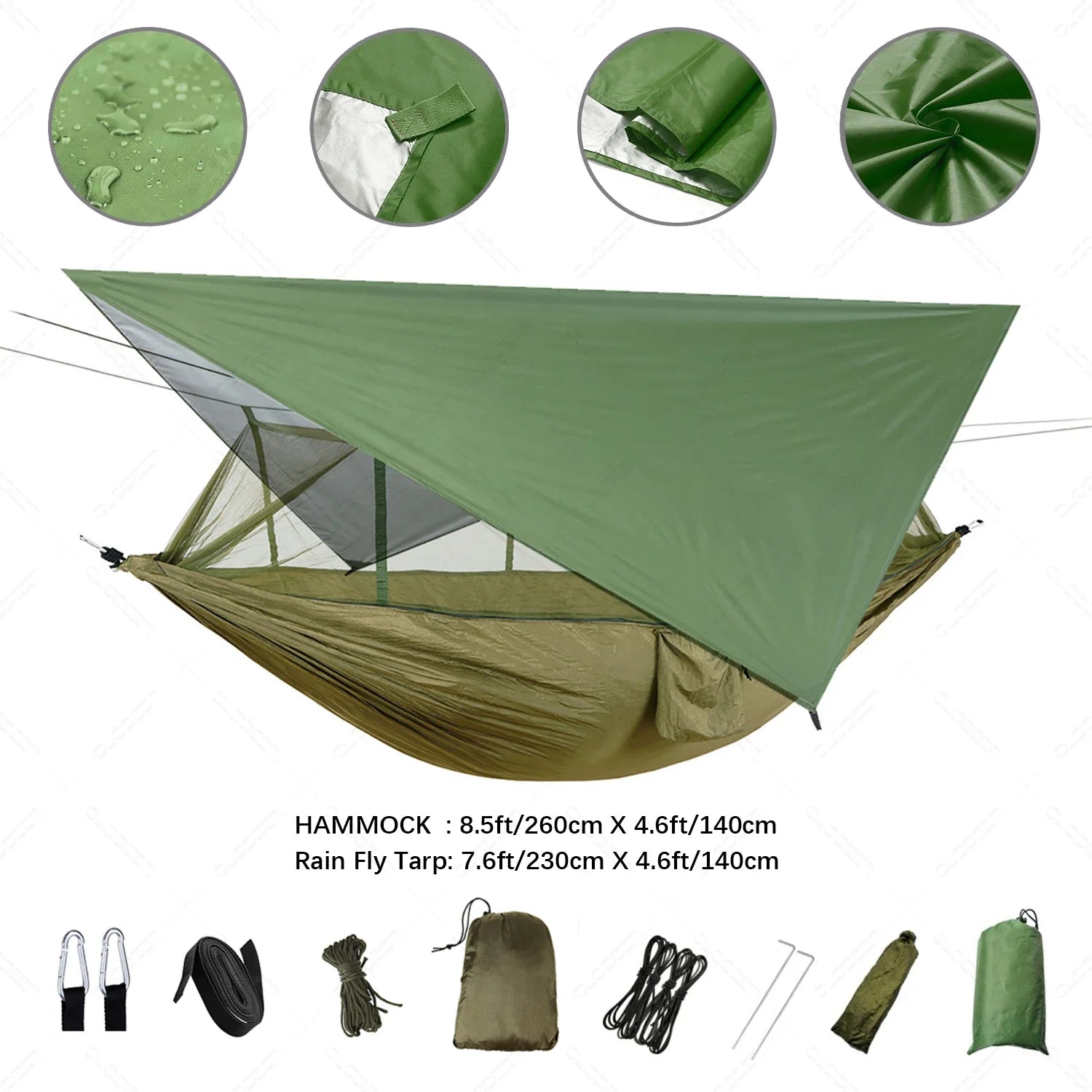 Trek Viva Camping Hammock | Integrated Mosquito Net & Rain Cover | Ultralight & Tear Resistant | 3-in-1 Outdoor Solution