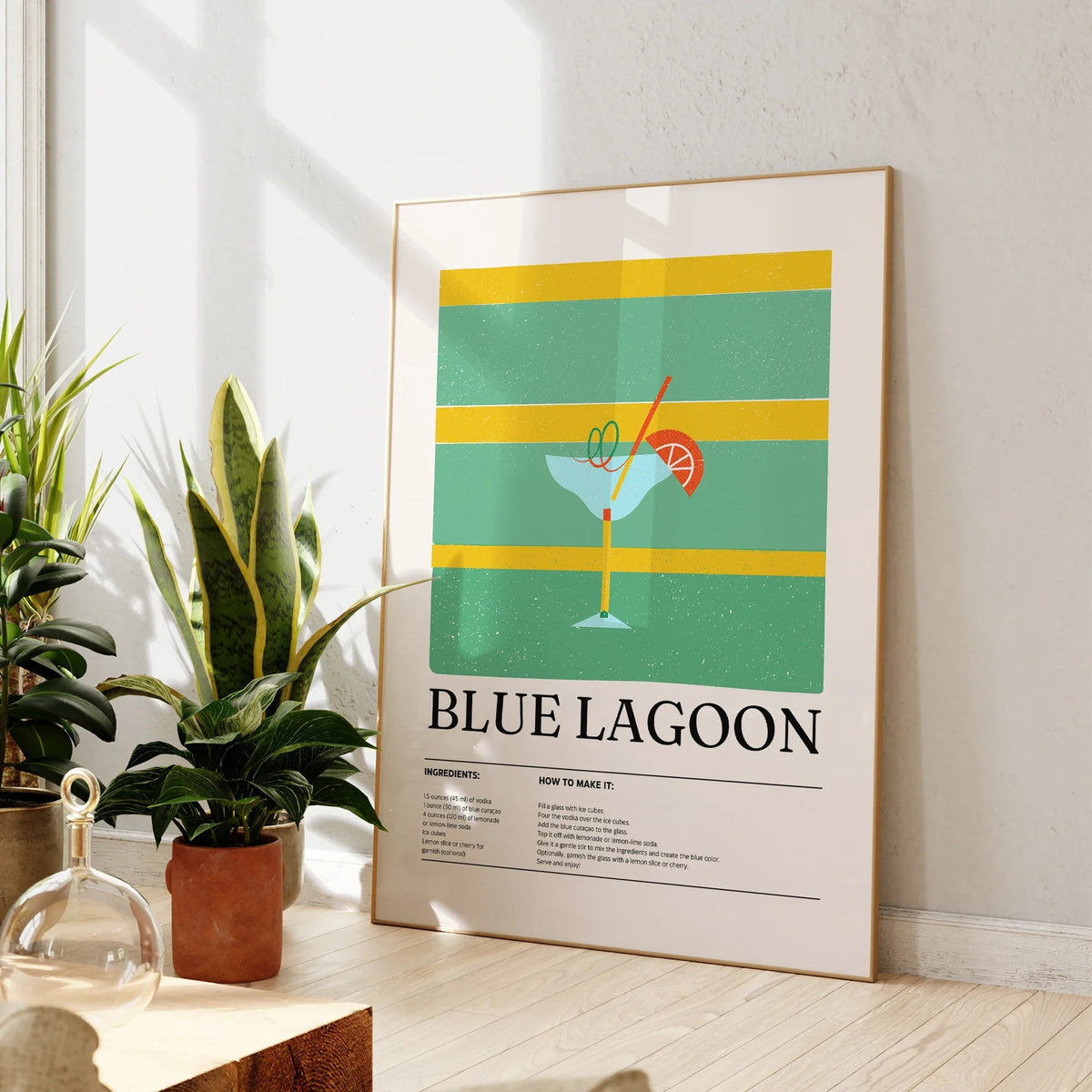 Blue Lagoon Cocktail Wall Art – Modern Minimalist Drink Decor