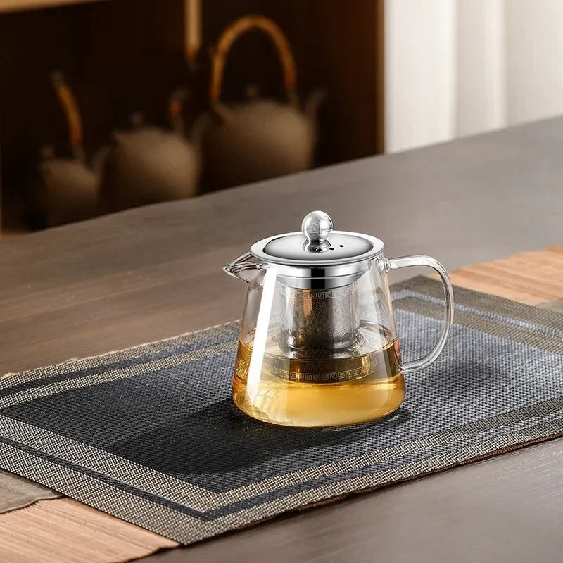 450ml-950ml Heat Resistant Glass Teapot – Stainless Steel Tea Filter, Flower Kettle for Kung Fu Tea, Puer and Oolong Tea