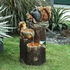 Lunaverde Solar Deco Fountain Duck & Squirrel | Garden Figure with LED Light | Weatherproof Resin | For Terrace & Balcony
