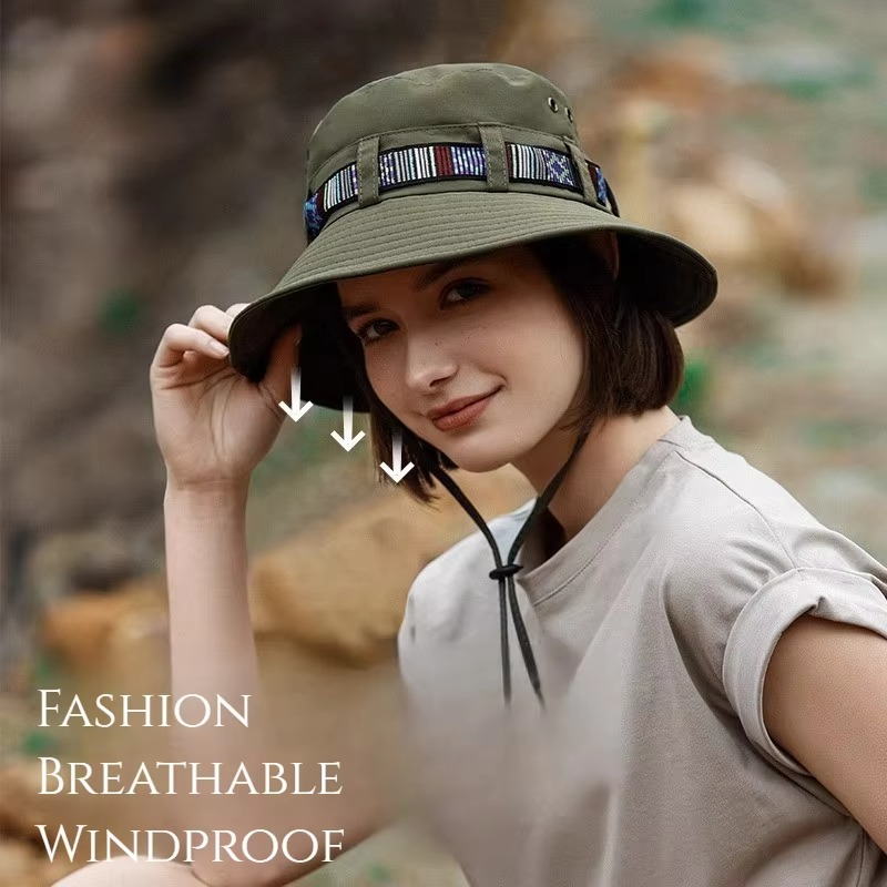 Striped Boho-Style Summer Sun Hat - Unisex Wide Brim Outdoor Cap