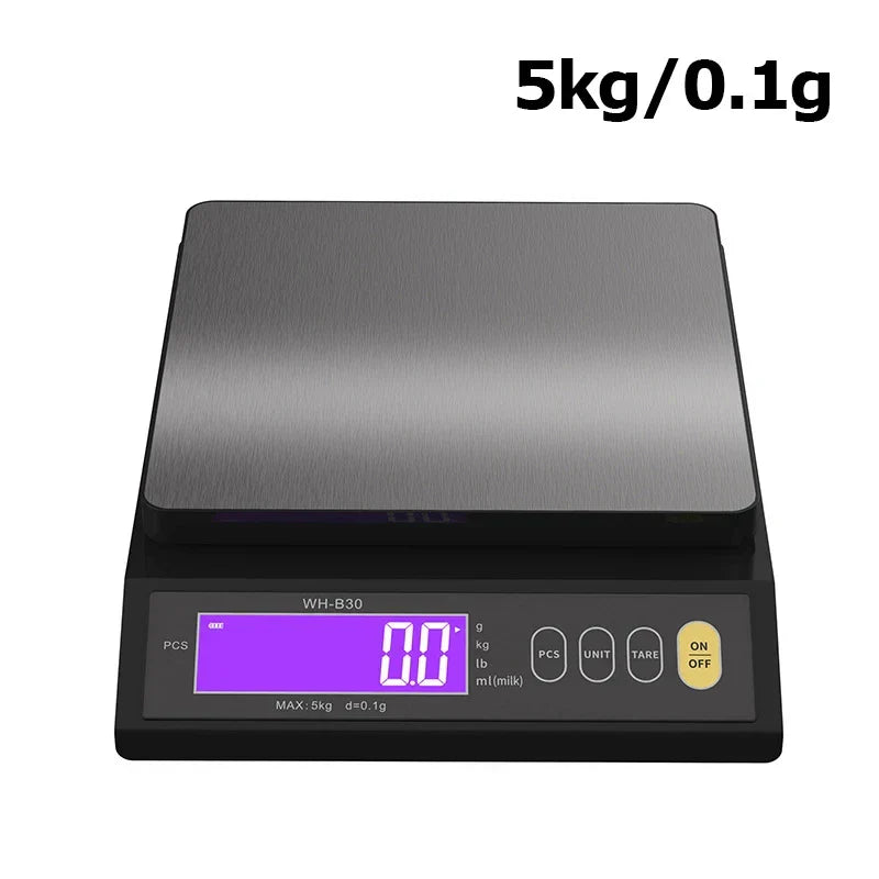 5 kg/0.1 g and 10 kg/1 g digital electronic kitchen scale, LCD display, fully waterproof stainless steel weighing tool for baking