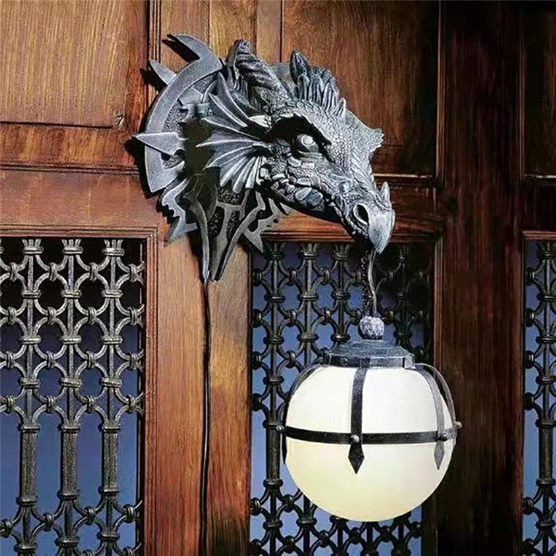 LED Lantern with Dragon Head made of Resin for Unique Halloween Decoration