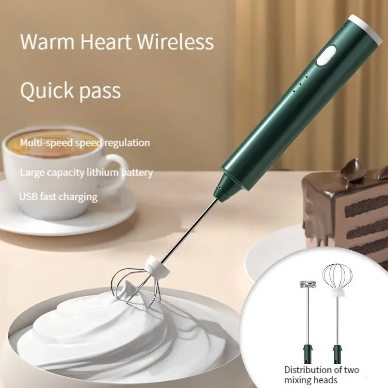 FROTHORIA Electric Milk Frother & Mixer | Rechargeable | 3 Speeds | 2 Attachments