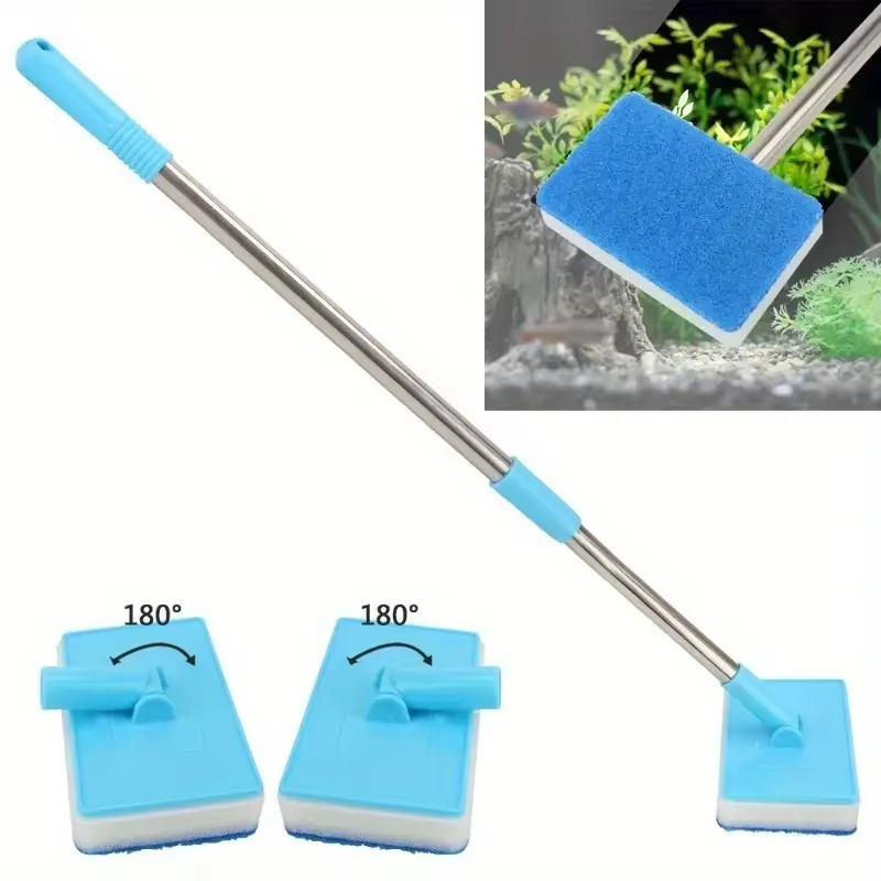 Extendable Aquarium Cleaner with 180° Adjustable Double-Sided Sponge