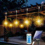 Lunaris Solar Fireworks Fairy Lights | 5×90 LEDs | 8 Modes & Remote Control | IP65 Waterproof | Garden, Terrace & Christmas