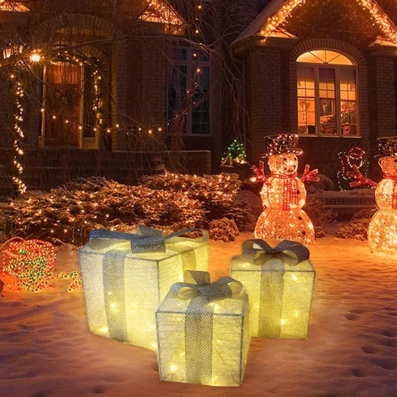 Set of 3 LED Gift Box Decorations for Indoor and Outdoor Use