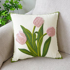 Embroidered tulip cushion cover