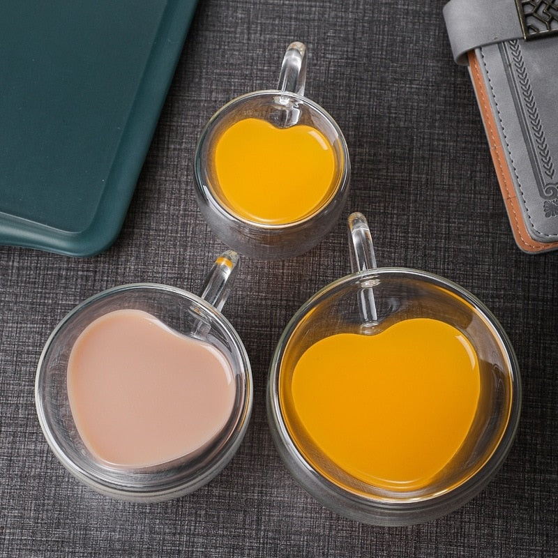 Heart Love Shape Glass Mug Double-Walled Coffee Cups Insulated Tea Milk Lemon Juice Water Cup Heat-Resistant Drinkware Lover Gift