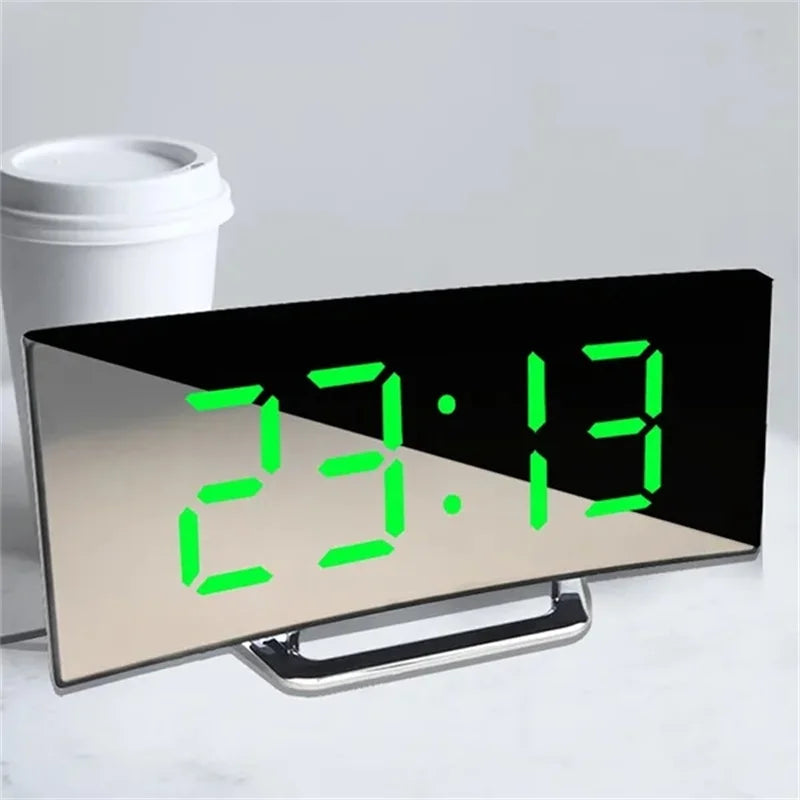 LED curved screen digital alarm clock with USB charging