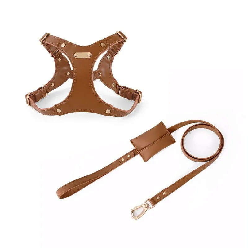 Adjustable Leather Dog Harness with Custom Engraving