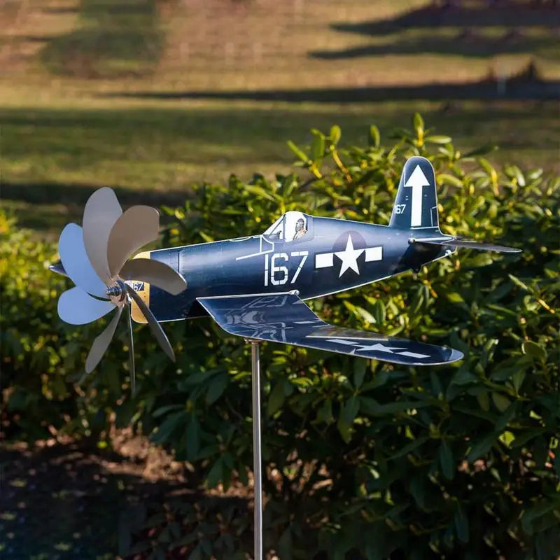 Wind Spinner AeroTwist | Airplane Garden Windmill made of Stainless Steel | Weatherproof & rotating in the wind | For Garden, Terrace & Balcony