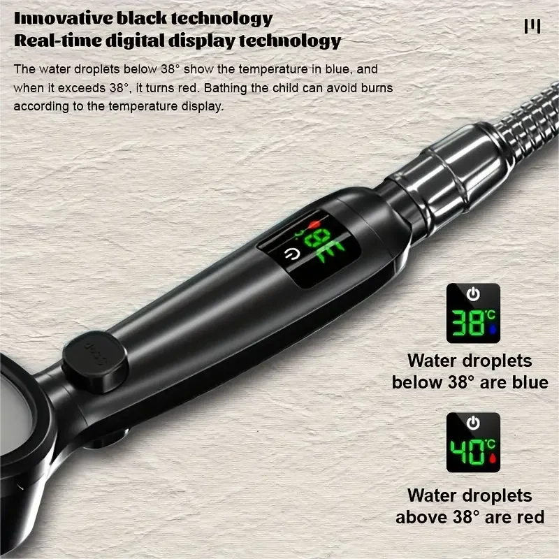 LED Showerhead with Digital Temperature Display | High Pressure & Water Saving