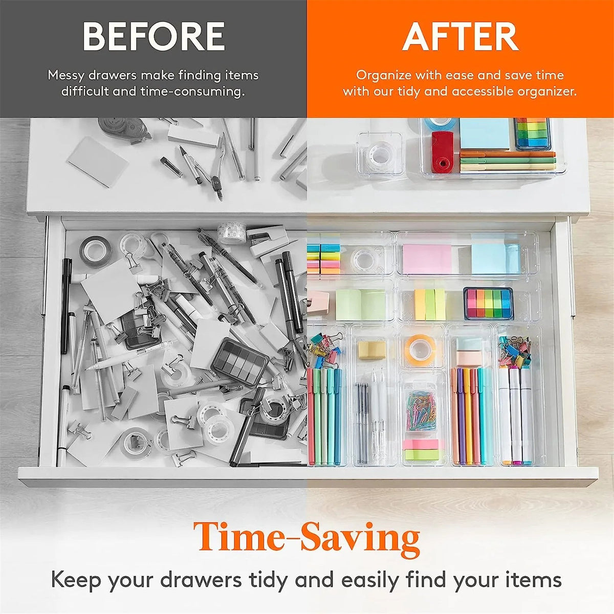 Clearyx Organizer Set | 18-piece Transparent | Modular & Stackable | For Bathroom, Kitchen & Office
