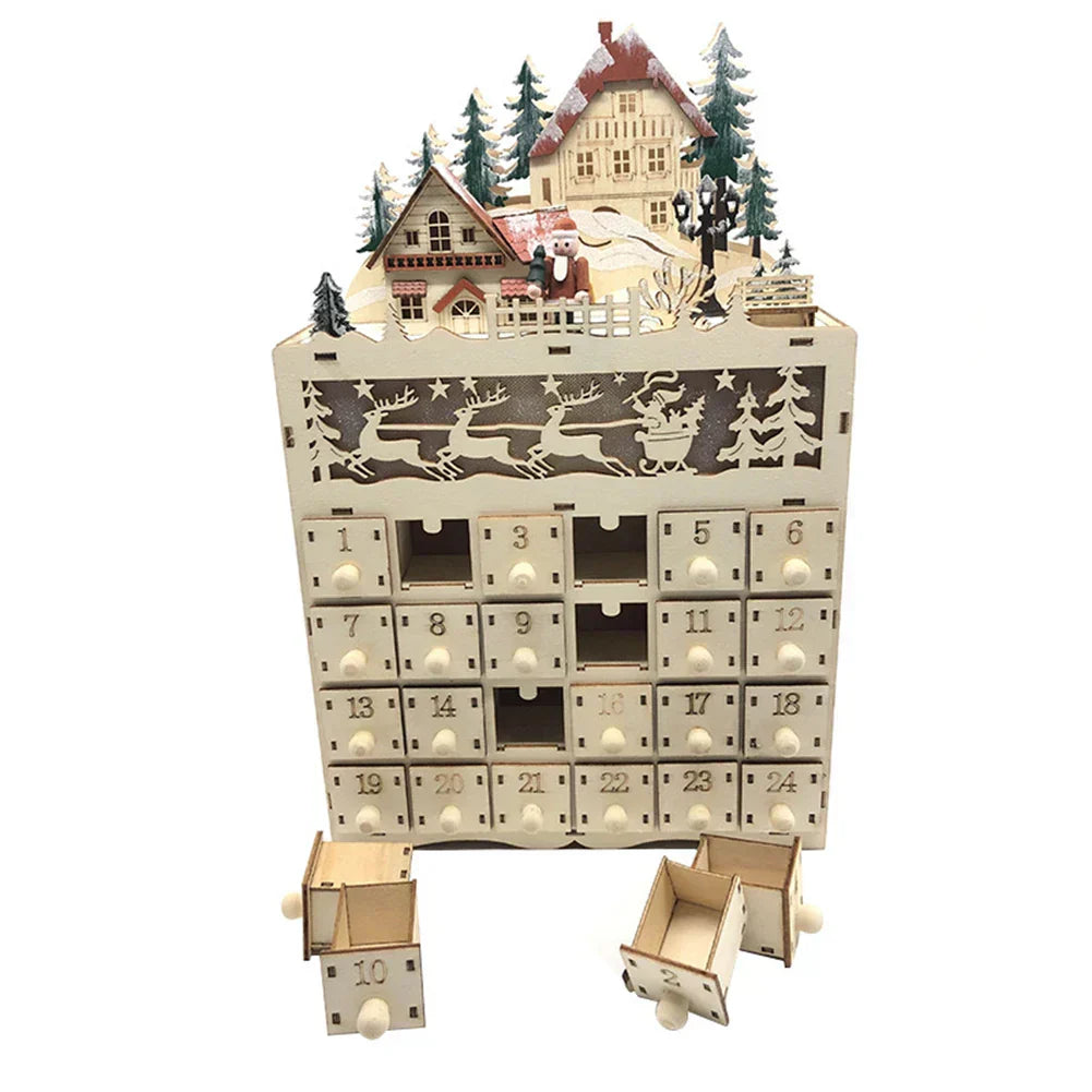 WinterHout – Houten adventskalender rendierdorp met 24 vakjes