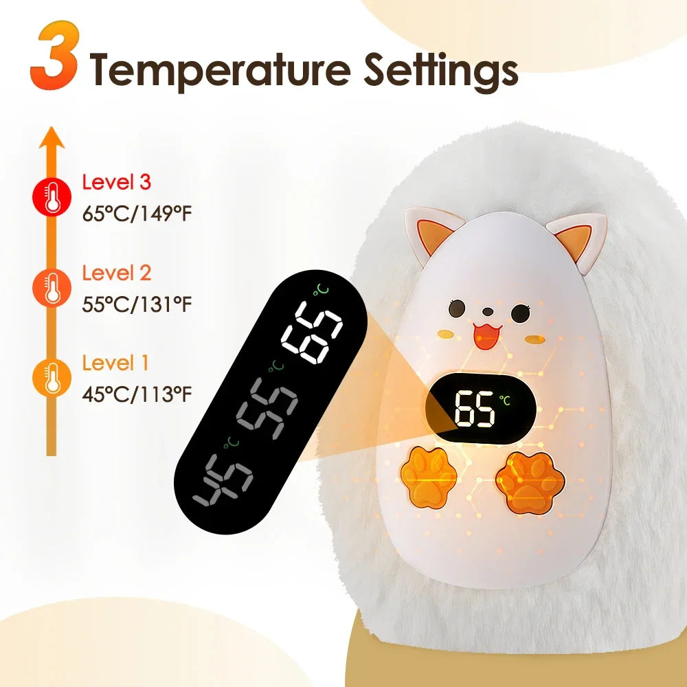 Furrio Electric Hand Warmer Fox | Rechargeable 1200 mAh | 3 Heat Levels & Digital Display | Plush Surface | USB Type-C | Portable for Winter & Office