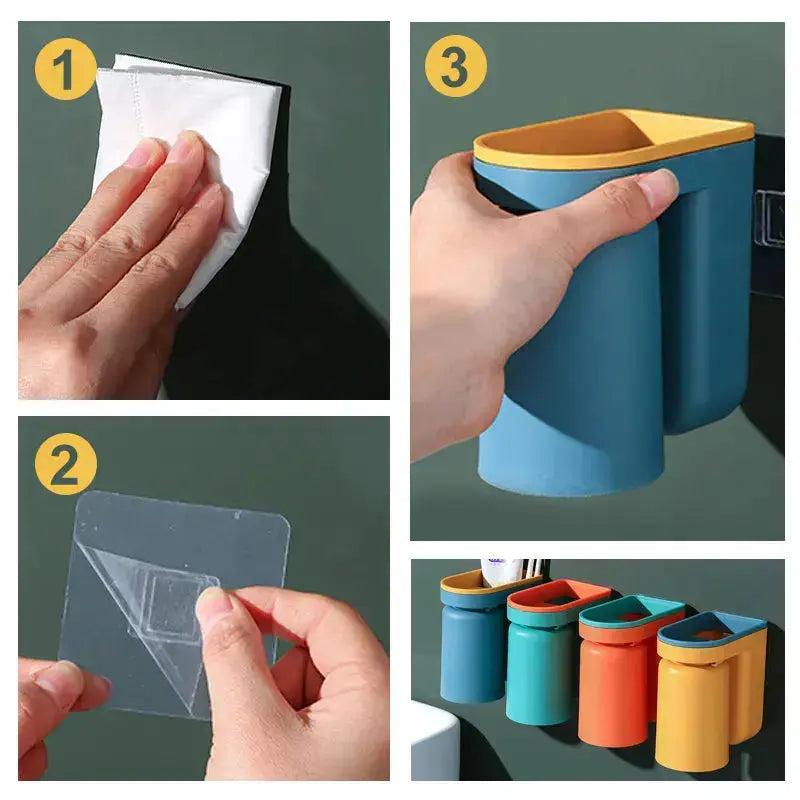 Self-adhesive wall toothbrush holder for space-saving organization