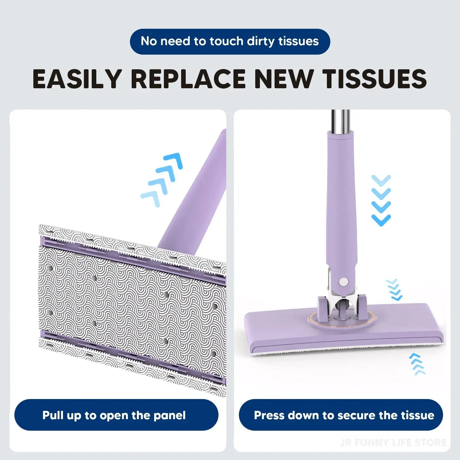 Self-changable flat mop (NOW 180% larger) + 4 cleaning cloths