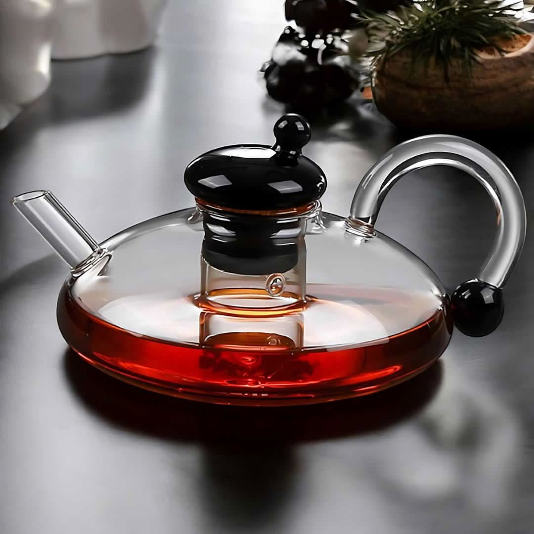 Glass Teapot Set with Built-In Filter and Cups