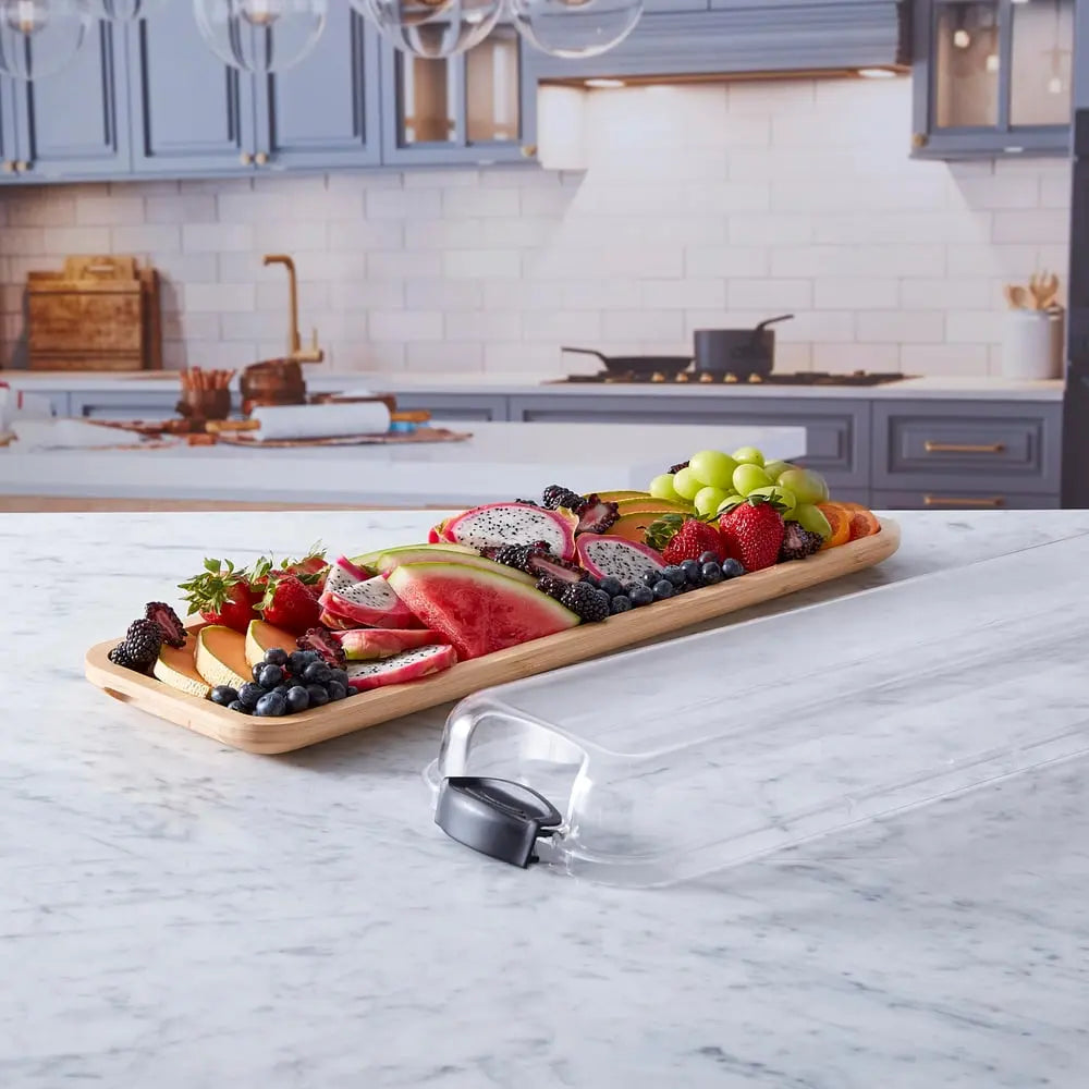 Serving platter & cutting board – 2-in-1 design with lid for preparation & presentation!