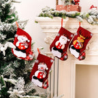 Set Red Christmas Socks with Santa, Snowman, and Reindeer for Festive Decoration