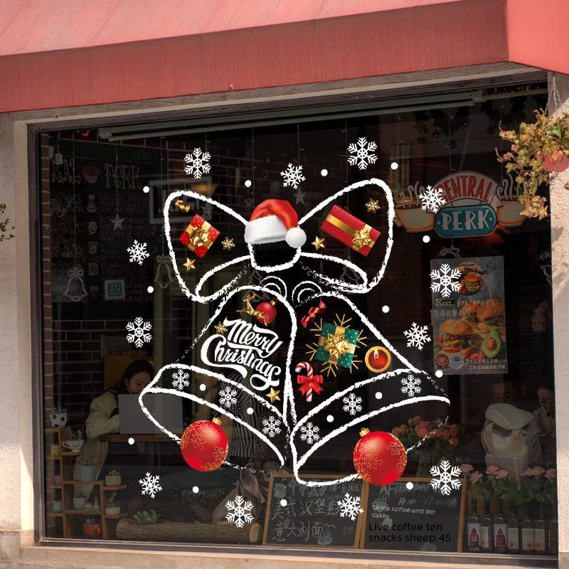 WinterBell Christmas Window Stickers – Reusable PVC Window Decoration with Festive Bell Design