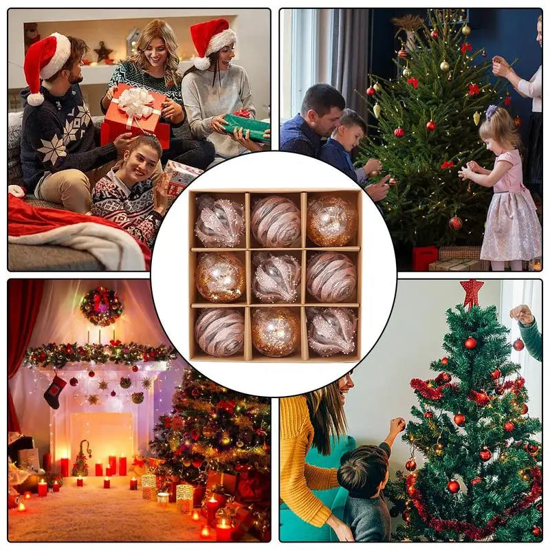 GlossParty Christmas Hanging Decorations – Set of 9 Plastic Ornaments with Snowflake and Balloon Design