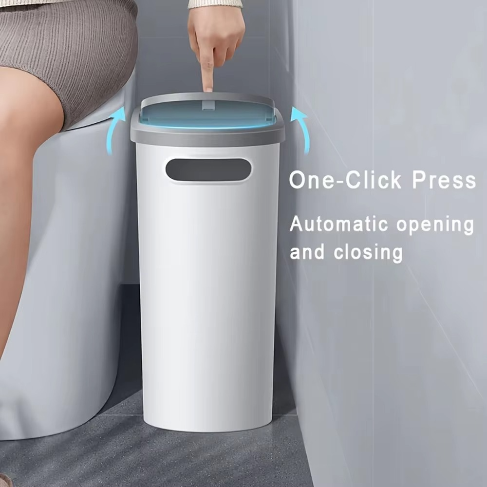 Streamlined Space-Saving Trash Can with Easy Press-Top Lid