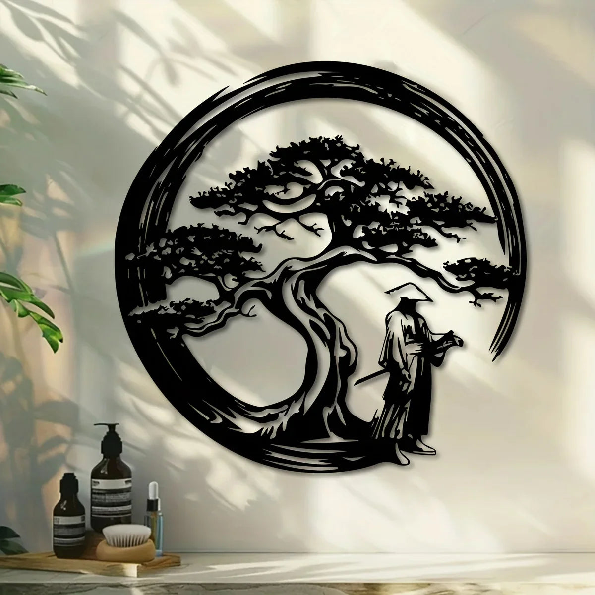 ZENORA Metal Wall Decor Bonsai | Japanese Design with Torii & Enso | 40 × 40 cm