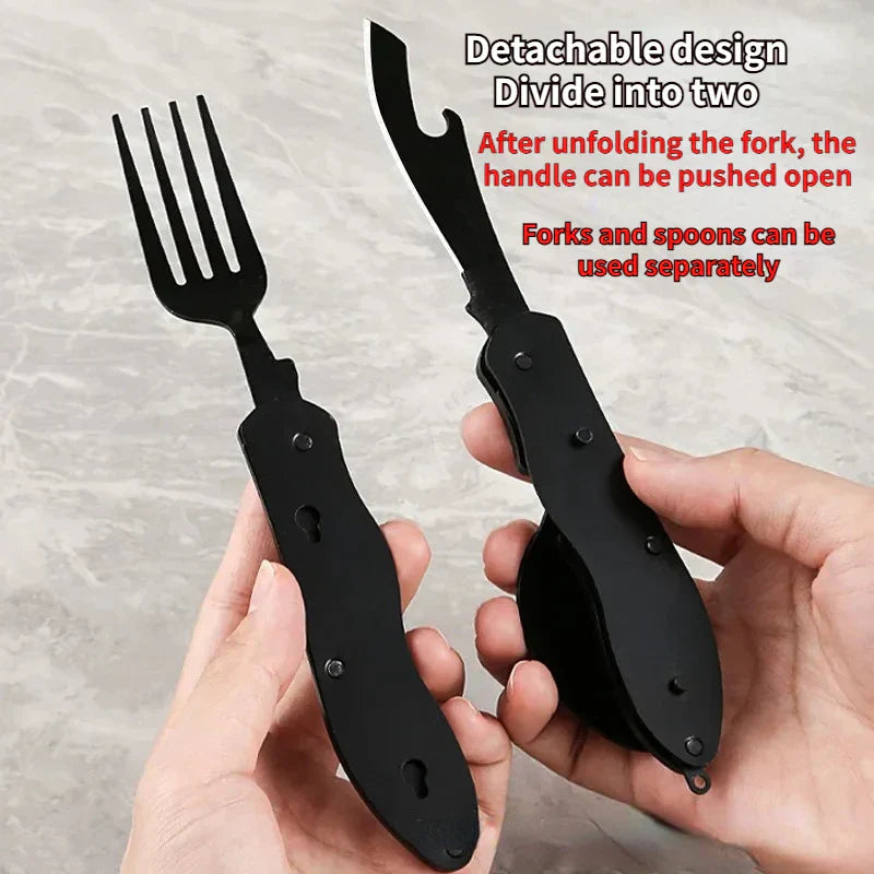 TrailTool 3-in-1 Cutlery | Foldable & Durable | Stainless Steel with Handle | For Camping & Outdoor