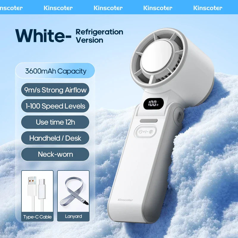 CoolityGo Handheld Fan with Ice-Cool Technology | 100 Speed Levels | 3600mAh Battery | Foldable & Ultraleight