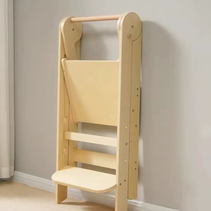 Modern Design Foldable Step Stool Kids Wooden Kitchen Tower - Safe and Versatile Helper for Kids