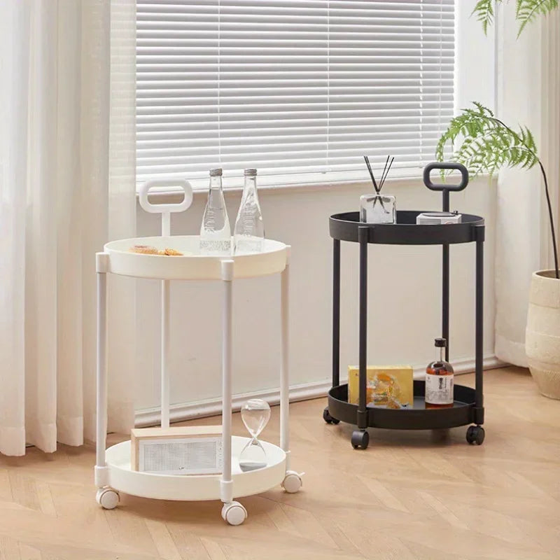 2-Layer Side Table on Wheels with Handle