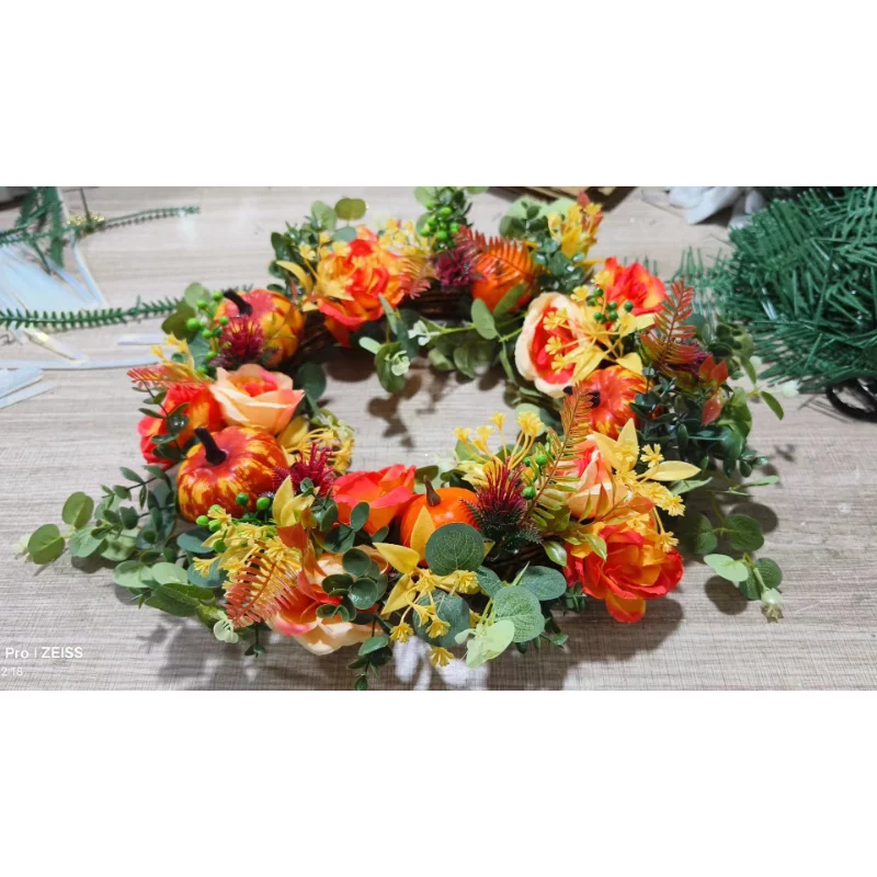 Autumna Charm Autumn Door Wreath | Pumpkin & Rattan | 40 cm | Handmade Decoration for Autumn & Thanksgiving