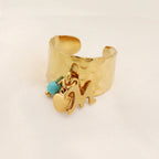 Dainty Adjustable Letter Initial & Heart Pendant Ring