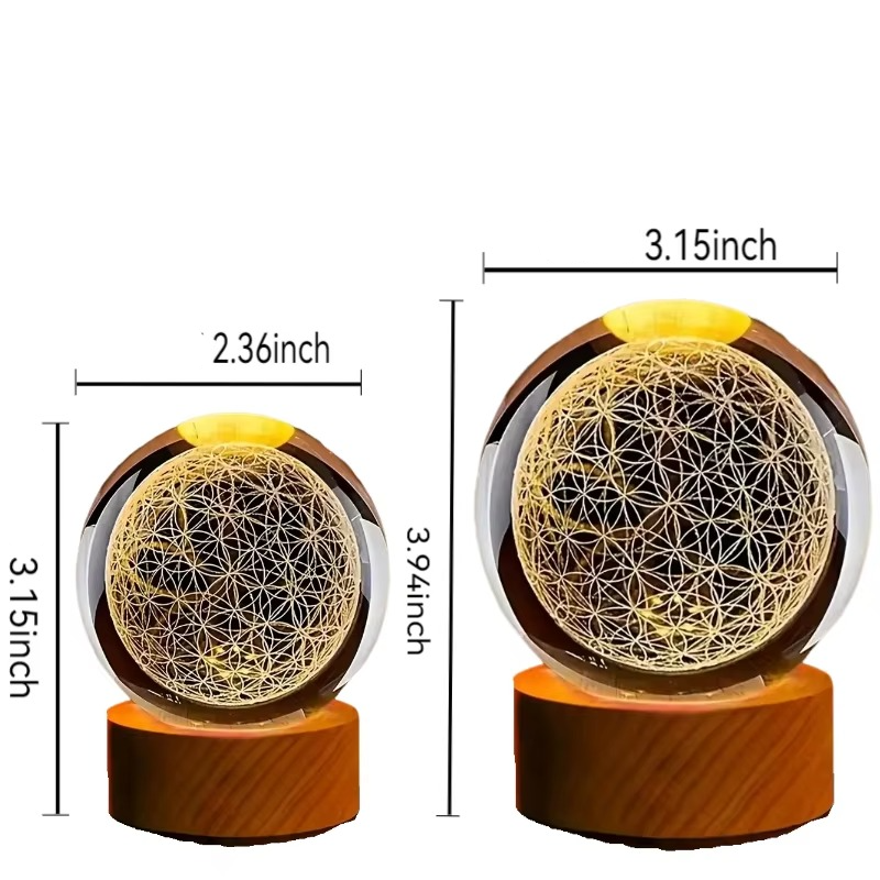Enchanting 3D Flower of Life Crystal Ball with Color-Changing USB Nightlight