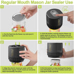 Electric Mason Jar Vacuum Sealing Set - Cordless Sealer for Wide Mouth and Regular Mason Jars - Ideal for Food Storage