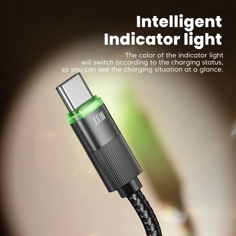 PowerLinx USB-C Cable | 100W Fast Charging | Spiral Cable with LED | 1.8m Stretchable & Durable