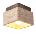 Square Travertine & Wood LED Ceiling Lamp