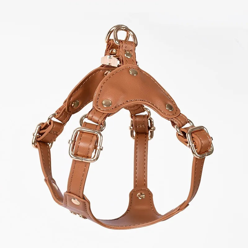 Adjustable Leather Dog Harness with Custom Engraving