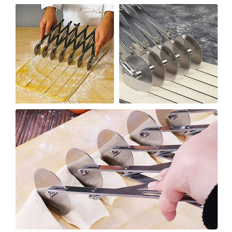 SlicePro Stainless Steel Dough Cutter | Foldable & Adjustable | 3–7 Wheels | Perfect Portioning for Pizza, Pastries & Pasta