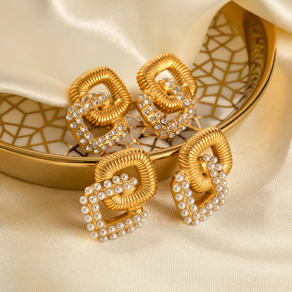 18k Textured Dual Squircle Earrings